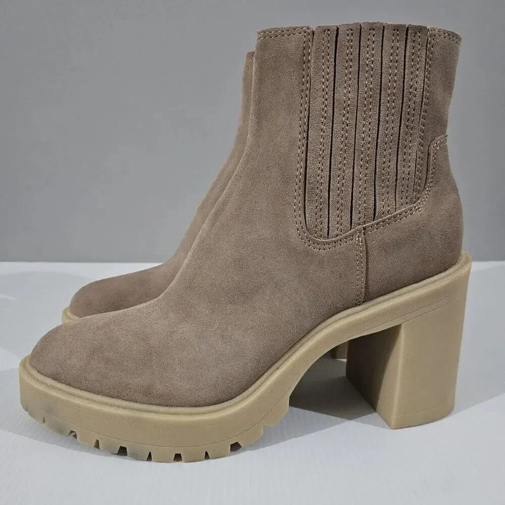 Dolce Vita Caster H20 Ankle Bootie Womens 10 Tan Suede Waterproof Platform Fall